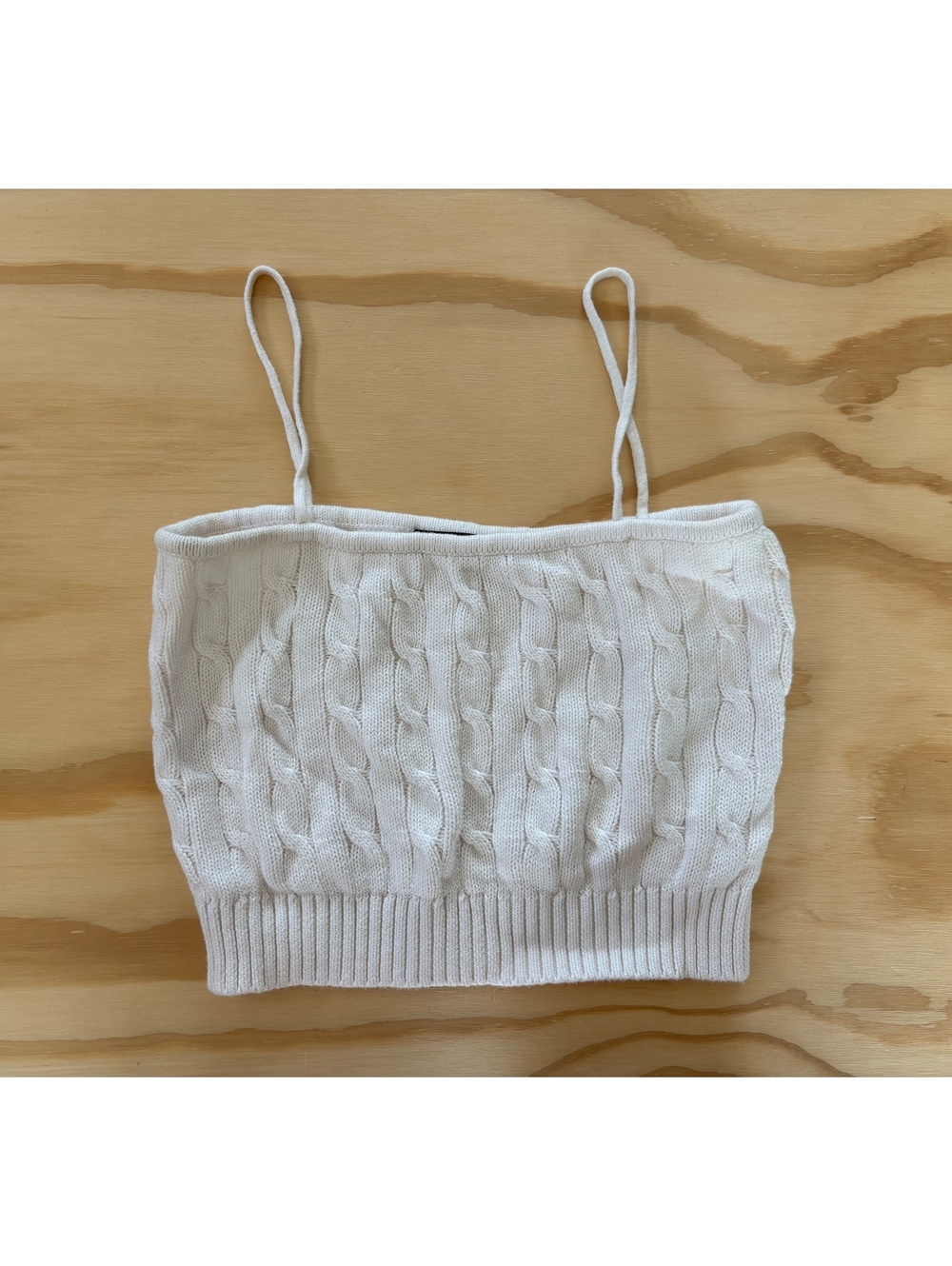 Brandy Melville Ivory Cable Knit Cropped Cami Tank Top One Size 100% Cotton